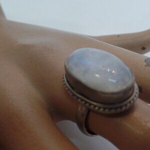 Sterling Silver 9.25 (Stamped)  Moonstone Ring Size 6.5 Oval Shaped